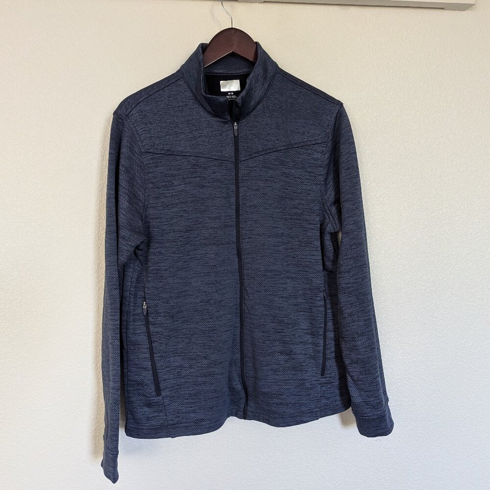 Greg Norman Men's Heather Knit Active Full Zip Mock Neck Jacket Grey Blue M